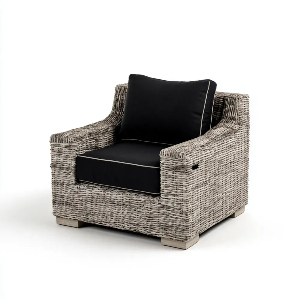 Wicker Patio Lounge Chair 33.5x35.4x29.5 inches - Black Cushions - Weather Resistant