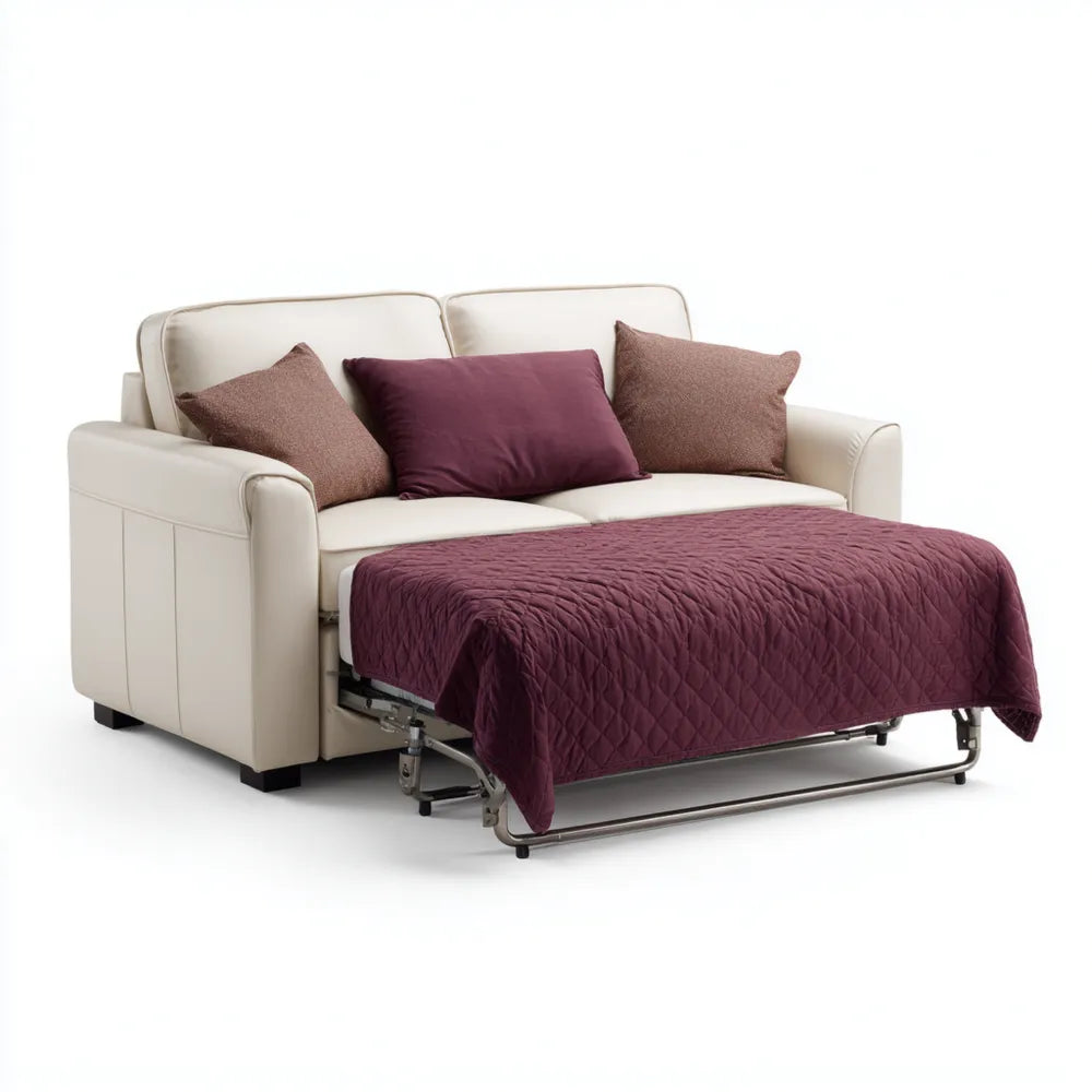 Sofa Bed Faux Leather 190x120x90 cm – Beige – Modern Convertible Design