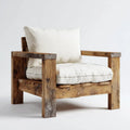 Patio Lounge Chair Solid Wood Frame with Cushions 80x90x70 cm - Natural Finish - Rustic Style