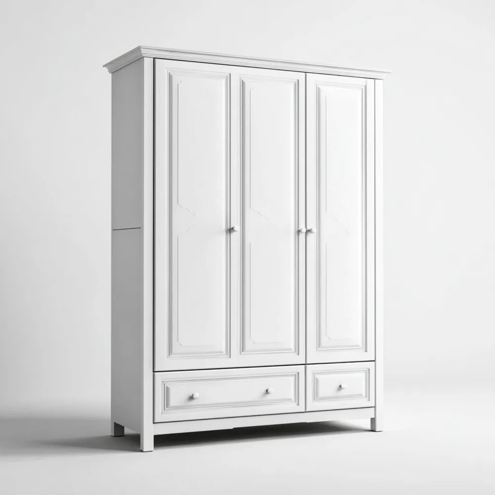Wardrobe Wood 3-Door 150x60x200 cm White - Classic Design