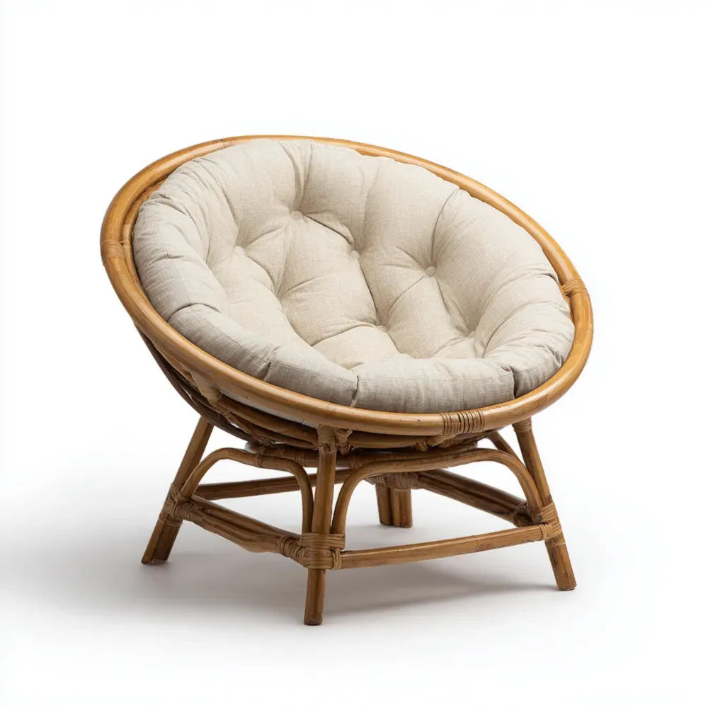 Papasan Chair Rattan Frame with Cushion 85x85x70 cm – Beige – Rustic Design