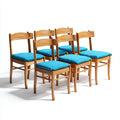Patio Dining Chairs Set of 6 - 45x55x80 cm Teak Wood - Blue Cushions - Contemporary Design