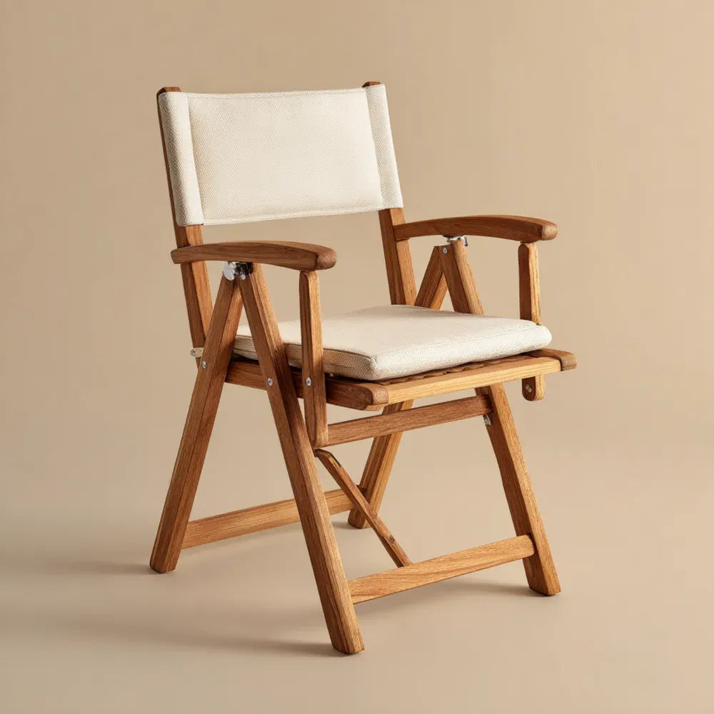 Patio Folding Lounge Chair - Solid Wood Frame and Cream Canvas - 78x59x50 cm - Modern Design