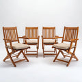 Patio Folding Dining Chairs Set of 4 - Acacia Wood with Cushions 60x56x90 cm - Natural/Beige