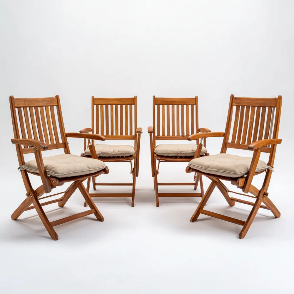 Patio Folding Dining Chairs Set of 4 - Acacia Wood with Cushions 60x56x90 cm - Natural/Beige