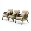 Patio Lounge Chairs Set of 3 - 85x70x80 cm Woven Fabric and Metal Frame - Green/Cream