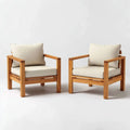 Patio Lounge Chairs Set - Teak Wood - Cream Cushions - Modern Design - 60cm x 70cm x 65cm