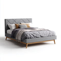 Double Bed - Upholstered Fabric 200x150x100 cm - Light Grey - Modern Design