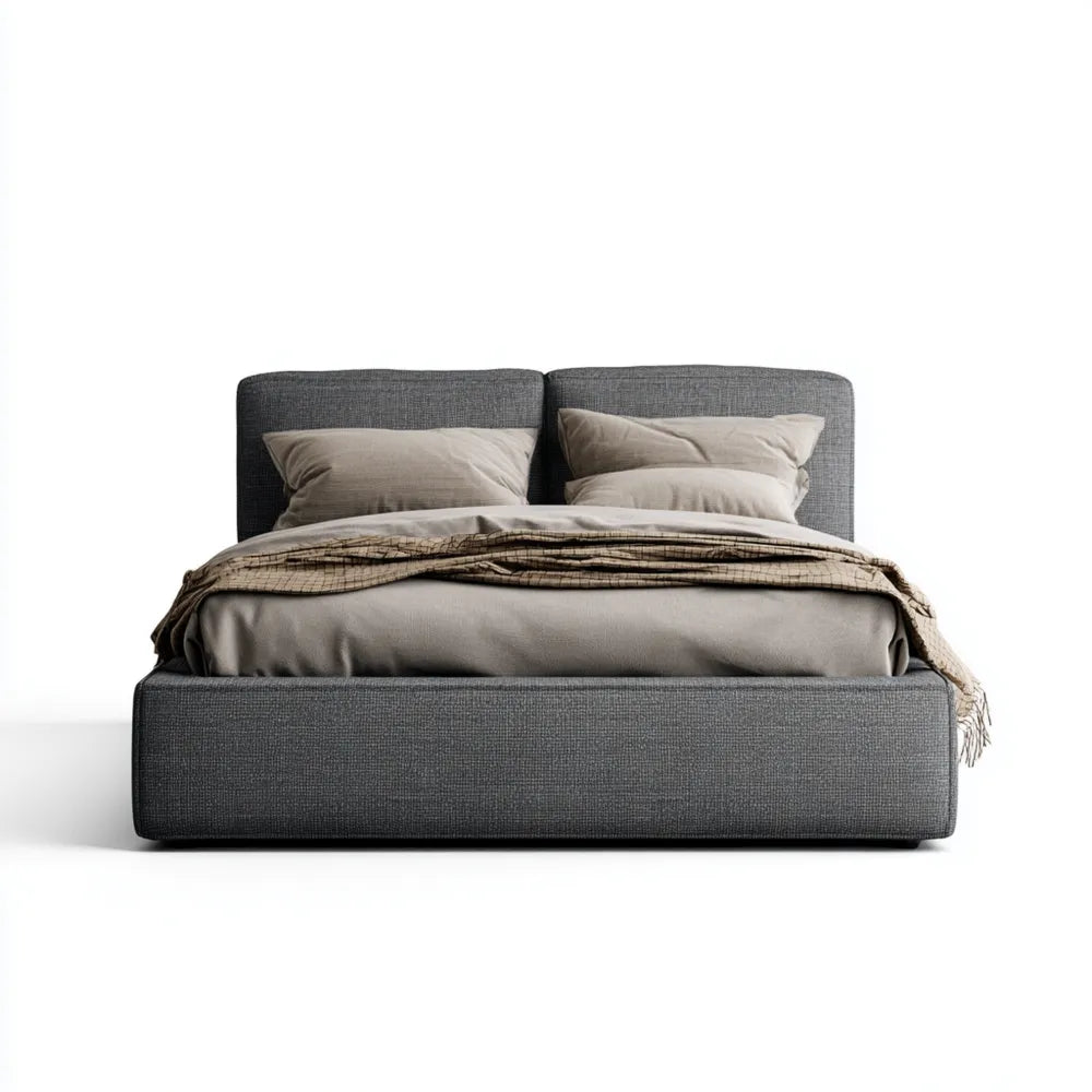 Double Bed Upholstered Fabric 200x160x100 cm - Dark Gray - Contemporary Style