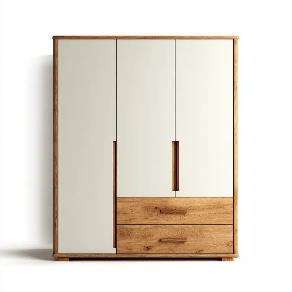 Three-Door Wardrobe 180x200x60 cm Wood Veneer – Beige – Modern Style