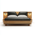 Double Bed 200cm x 160cm x 100cm with Wood Frame and Black Leather Upholstery