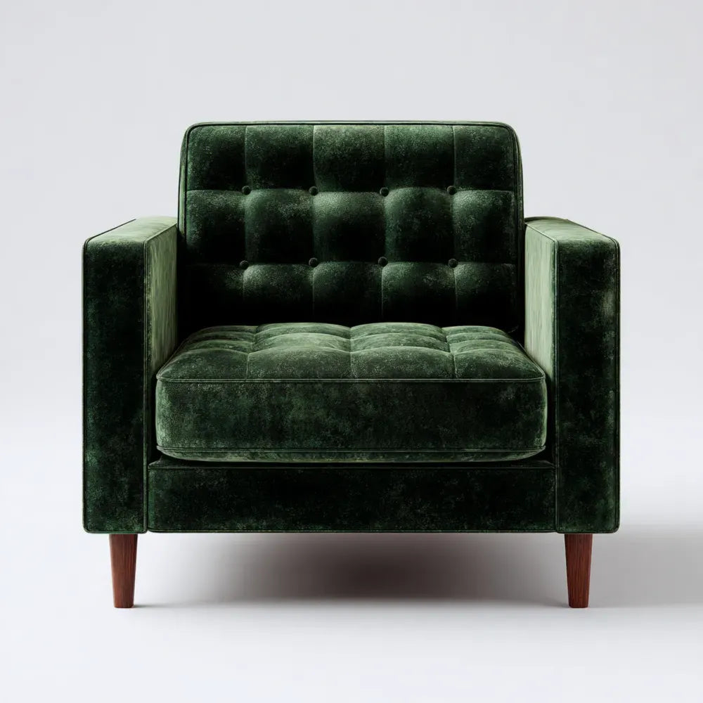 Velvet Armchair 90x85x85 cm - Deep Green - Tufted Upholstery - Modern Design