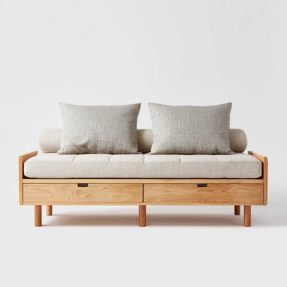 Sofa Bed Wooden Frame Upholstered 200cm x 85cm x 75cm - Beige - Contemporary Design