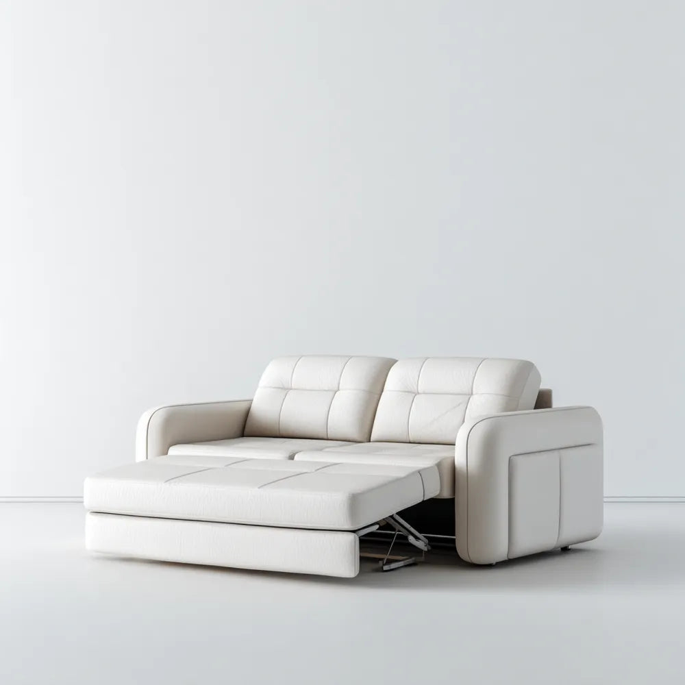 Sofa Bed Faux Leather Convertible 200x150x85 cm - White - Modern Design