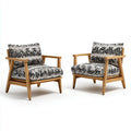 Patio Lounge Chairs Set of 2 with Cushions - 29.5x27.6x33.5 Inches - Teak Wood - Black/White Geometric Pattern
